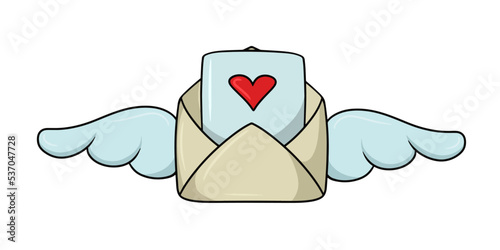 Romantic envelope with wings for a declaration of love, vector cartoon