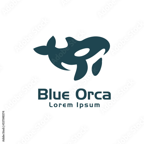 whale killer fish flat logo on white background. orca swimming vector icon logo. flat logo for poster or icon.