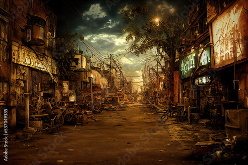 AI generated image of a ruined post-apocalyptic city 