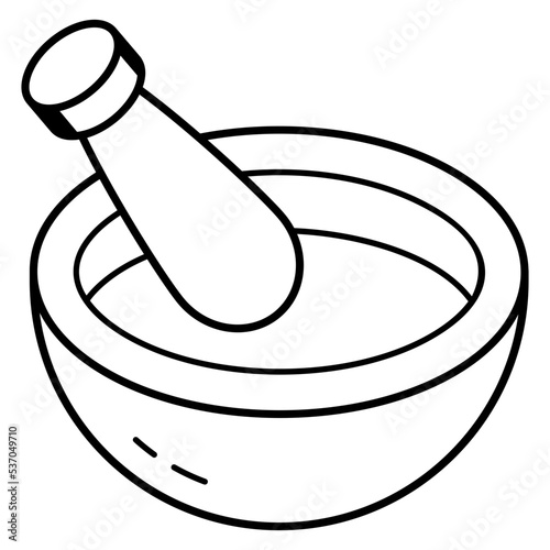 A mortar pestle line isometric icon