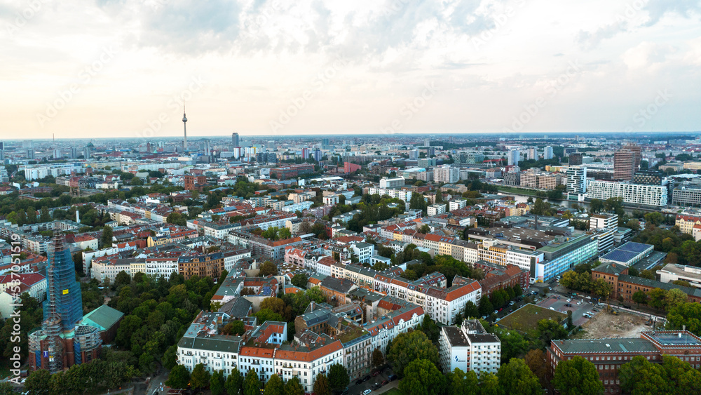 Aerial drone view of Kreuzberg, Berlin, Germany