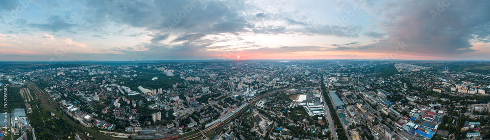 Aerial drone panoramic view of Chisinau downtown, Moldova