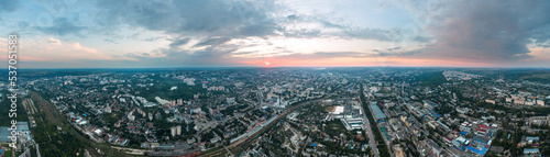 Aerial drone panoramic view of Chisinau downtown, Moldova