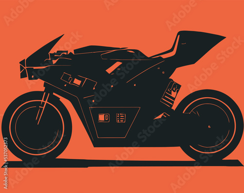 Editable cartoon-style black motorcycle over the coral background