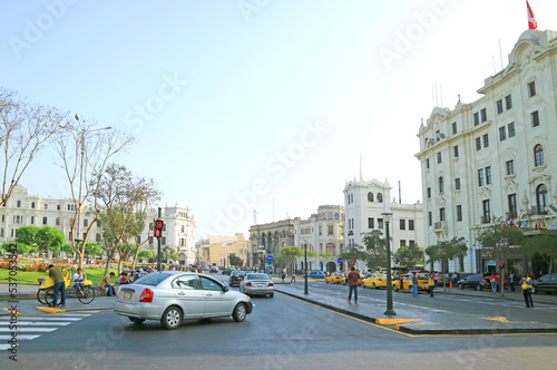Street Scene of St. Martin Square or Plaza San Martin in Lima, Peru, South America