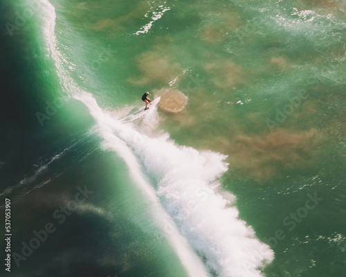 Aerial view of surfers, Bidart, France.