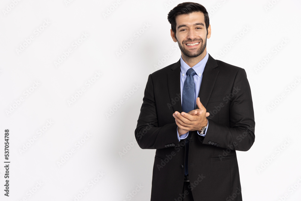 Young businessman clapping hands isolated on white background, Successful concept Young businessman clapping hands isolated on white background, Successful concept