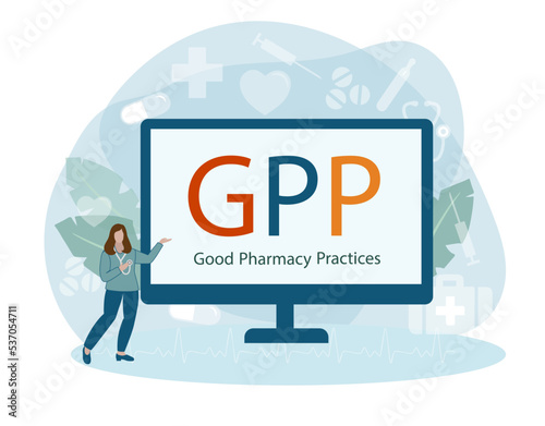 GPP - Good Pharmacy Practices acronym. business concept background. vector illustration concept with keywords and icons. lettering illustration with icons for web banner, flyer