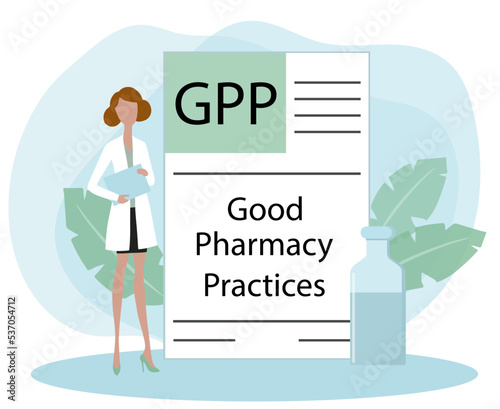 GPP - Good Pharmacy Practices acronym. business concept background. vector illustration concept with keywords and icons. lettering illustration with icons for web banner, flyer