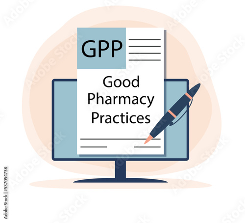 GPP - Good Pharmacy Practices acronym. business concept background. vector illustration concept with keywords and icons. lettering illustration with icons for web banner, flyer