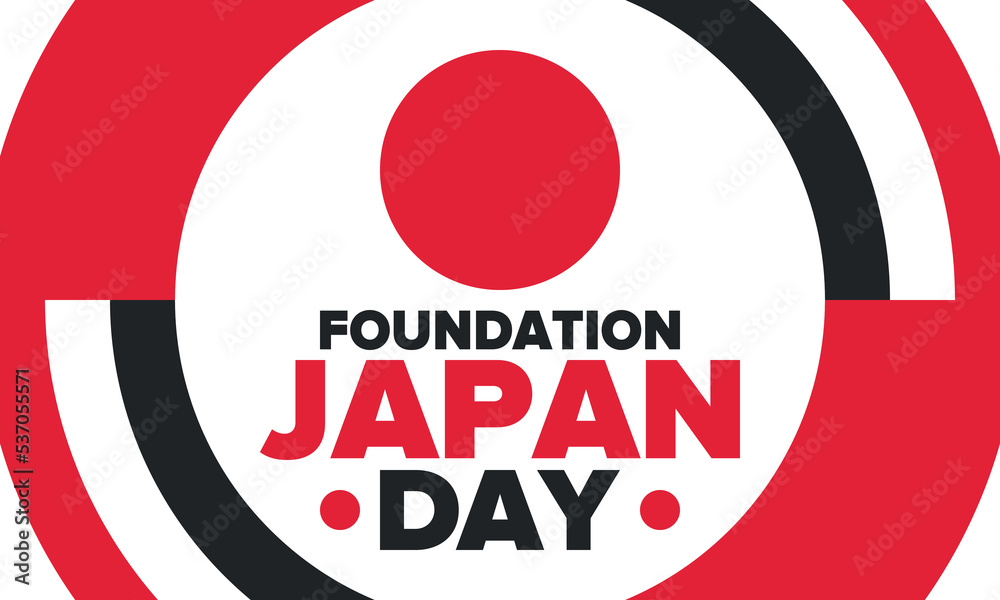 Japan Foundation Day. Japanese national happy holiday, celebrated annual in February 11. Japanese flag. Patriotic elements. Poster, card, banner and background. Vector illustration Japan Foundation Day. Japanese national happy holiday, celebrated annual in February 11. Japanese flag. Patriotic elements. Poster, card, banner and background. Vector illustration