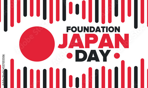 Japan Foundation Day. Japanese national happy holiday, celebrated annual in February 11. Japanese flag. Patriotic elements. Poster, card, banner and background. Vector illustration