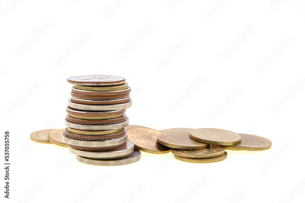 Thai baht coin saving on whith background, money and banking saving. Thai baht coin saving on whith background, money and banking saving.