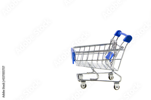 Shopping cart on white background with partial copy space © worrayuth