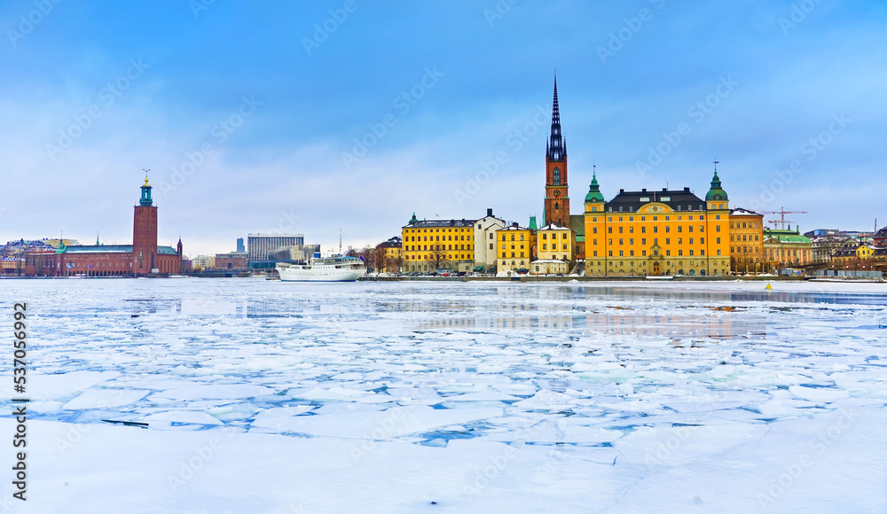 View of Stockholm, Sweden in the morning in winter.
