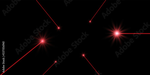 Laser beams isolated on black background. Abstract red laser beams with glowing targets. Vector laser safety or neon line effect for your design.
