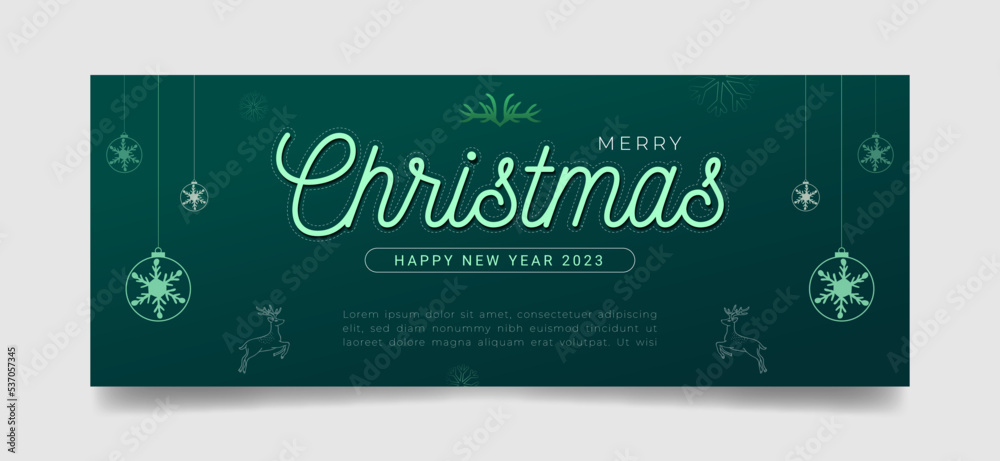 Christmas web facebook banner, horizontal header for website template, flat top view. Green background Xmas design Christmas web facebook banner, horizontal header for website template, flat top view. Green background Xmas design