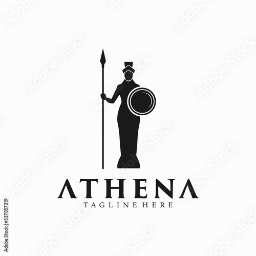 Obraz na plátně silhouette of athena minerva with shield and spear logo design