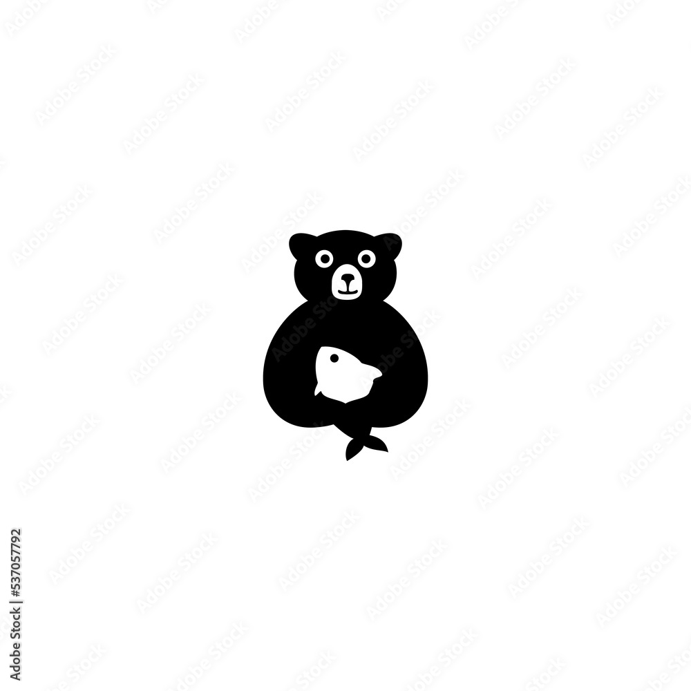 vector illustration of a bear carrying a fish for an icon, symbol or logo 