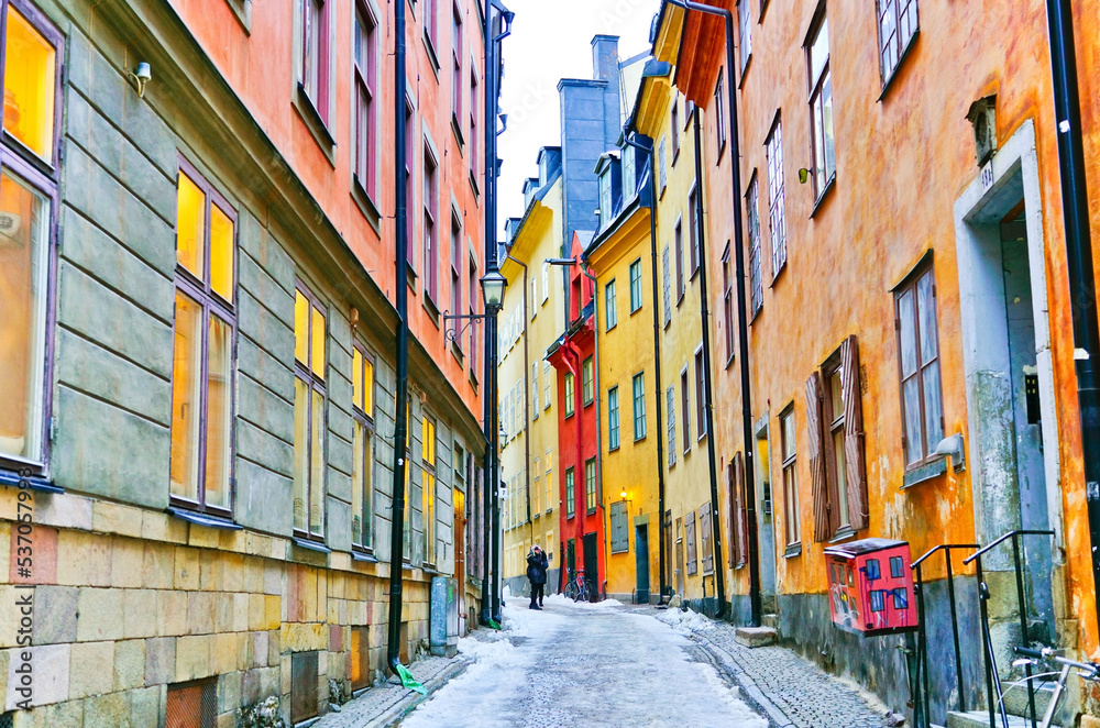 View of the old town in Stockholm, Sweden in winter.
