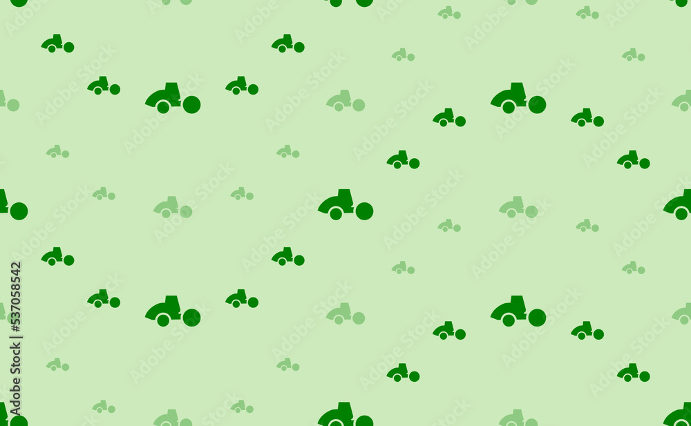 Seamless pattern of large and small green road roller symbols. The elements are arranged in a wavy. Vector illustration on light green background Seamless pattern of large and small green road roller symbols. The elements are arranged in a wavy. Vector illustration on light green background