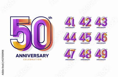 Colorful anniversary celebration logotype set. 41, 42, 43, 44, 45, 46, 47, 48, 49, 50 photo