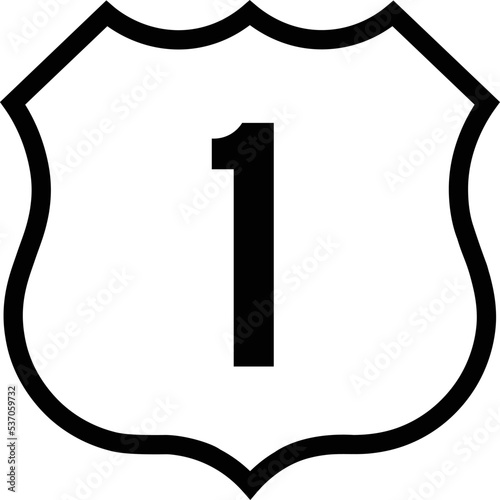 US route 1 sign, black and white shield sign with route number