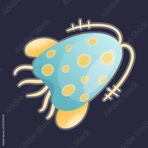 Plankton Water Organism with Tentacles Free Floating on Dark Background Vector Illustration