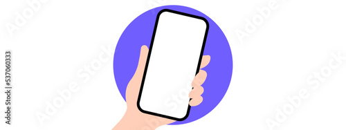 Hand holding a phone on circle background