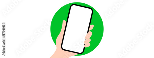 Hand holding a phone on circle background