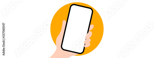 Hand holding a phone on circle background