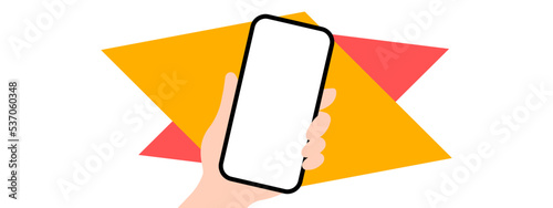 Hand holding a phone on rhomb background