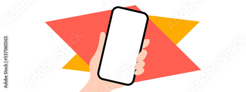 Hand holding a phone on rhomb background