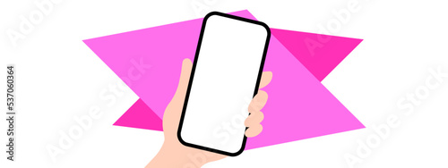 Hand holding a phone on rhomb background