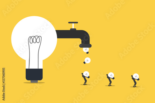 businessman or investor get idea from lightbulb faucet. income, opportunity, ideas and creativity concept.