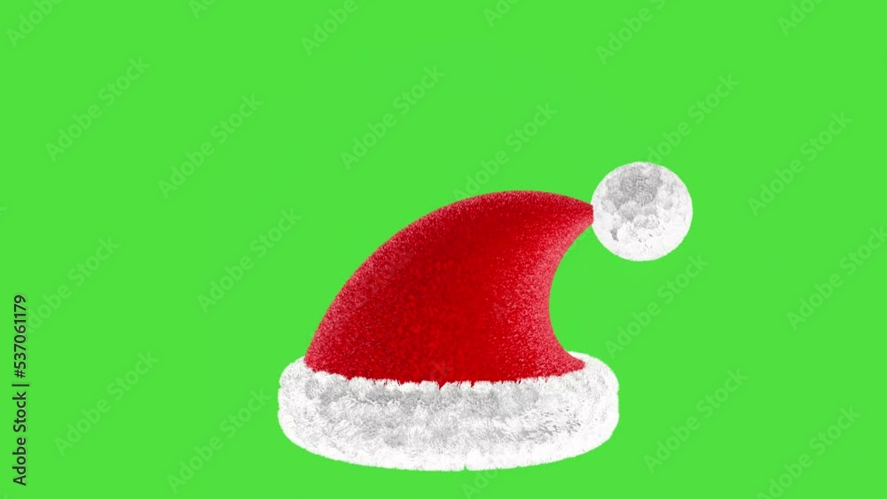 3D animation of a red Santa Claus hat on a green screen.