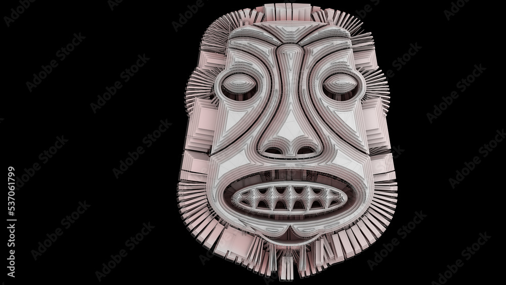 3D illustration of an architectural rendering of a Tiki statue that represents the image of a certain god and as an embodiment of that god's mana, or power. View at maximum size to see its making.