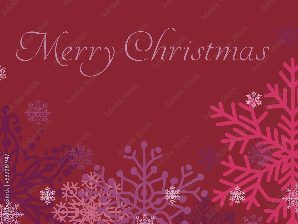 merry christmas text with pink snowflakes covered on dark red ground