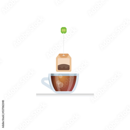 A cup of tea vector illustration, cup of tea flat icon, a cup of tea and tea bag flat icon