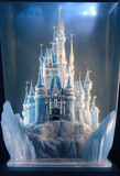 AI generated image of a fairy tale Cinderella castle carved out of ice