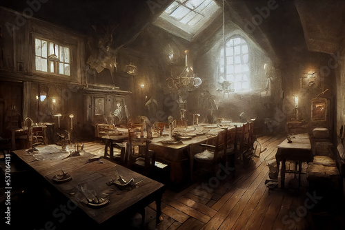 Canvas-taulu AI generated image of a medieval tavern somewhere in Europe