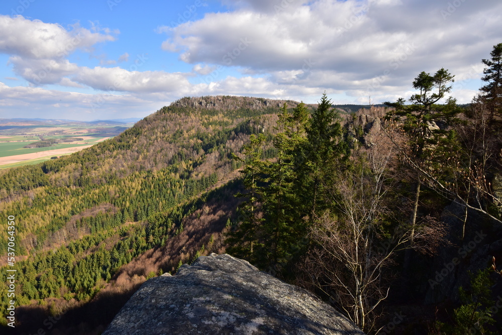 Spring view from Slavenska viewpoint, Broumov area, Broumov, Broumov Walls