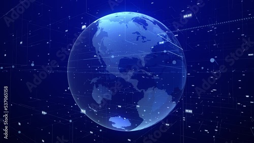 Digital earth hologram rotating 3d blue animation - Global network connection concepts. Social future scientific digital communication technology.