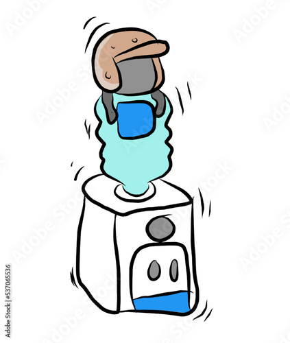 Cartoon water dispenser and helmet on the top