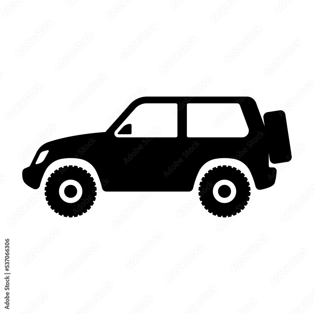 SUV icon. Off-road vehicle. Black silhouette. Side view. Vector simple flat graphic illustration. Isolated object on a white background. Isolate.