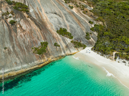 Aerial view of people on Misery Beach, Western Australia, Australia. photo