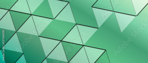 Abstract geometric paper cut web banner template on green background photo