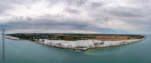 Panoramic aerial view of the white cliffs in St. Margaret's at Cliffe, Dover, England, United Kingdom. photo