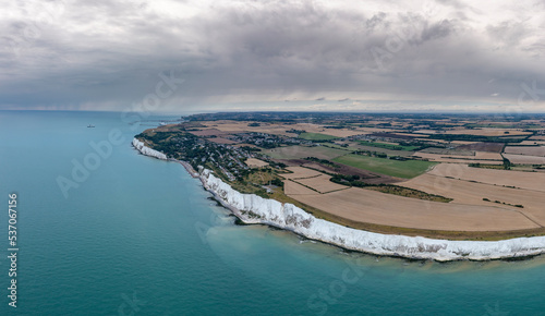 Aerial view of the white cliffs in St. Margaret's at Cliffe, Dover, England, United Kingdom. photo