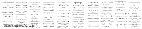 Line art floral dividers. Dividers with Branches, Plants and Flowers vector illustration.